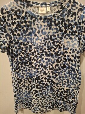 Rafaella Blue and Black Leopard Print Short Sleeve Tee